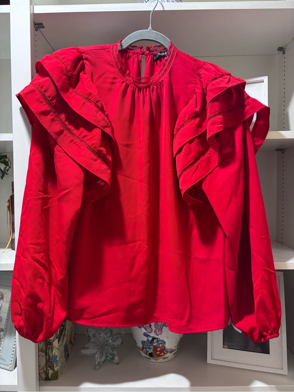 Strut & Bolt Red Ruffle Sleeve Women's Blouse S